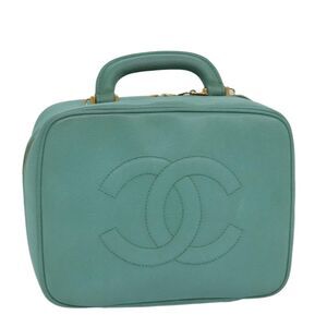 Chanel Vintage Timeless Zip Around Vanity Case Caviar Green Leather Bag